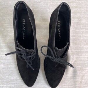 Franco Sarto Leandra Women Ankle Boot 8.5 Black Suede Lace-Up Block Heel Pointed